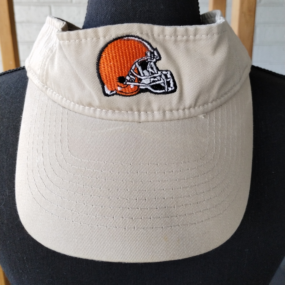 Vtg NFL Cleveland Browns Khaki Velcro Adjustable Sun Visor Cap One Size Fits All